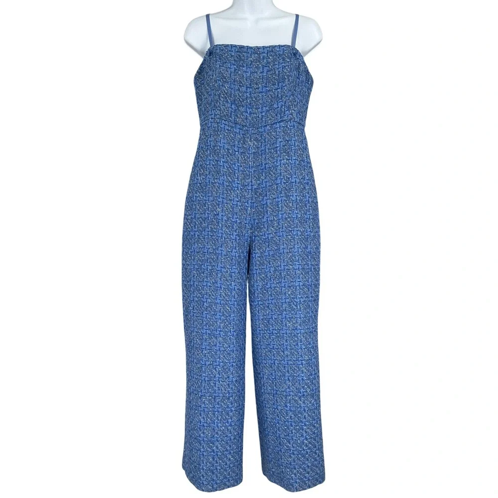 Mare Mare Anthropologie Jumpsuit Womens Size M‎ Blue Tweed Metallic Wide Leg